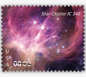 Featuring a second image captured by NASA’s James Webb Space Telescope, the Star Cluster Priority Mail Express stamp will show a star cluster approximately 1,000 light-years from Earth. Hidden within the cloud of celestial dust are floating brown dwarfs — objects too small to be stars but larger than most planets. Studying these brown dwarfs will help scientists explore how star-formation processes operate for very small masses.