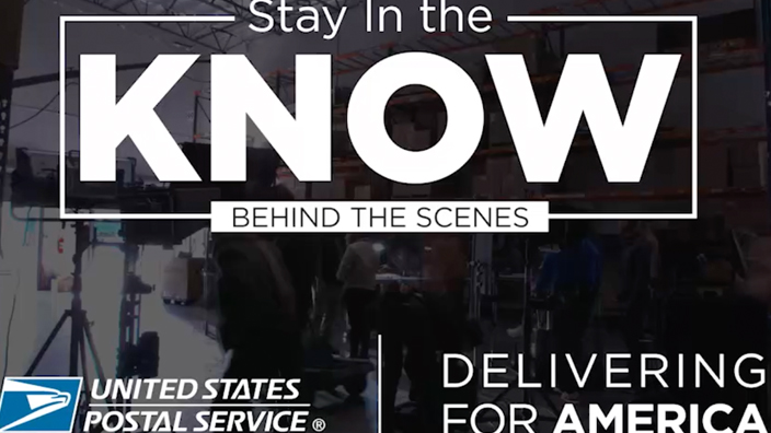 A graphic that shows the words “Stay in the Know, Behind the Scenes” in white letters against a dark background