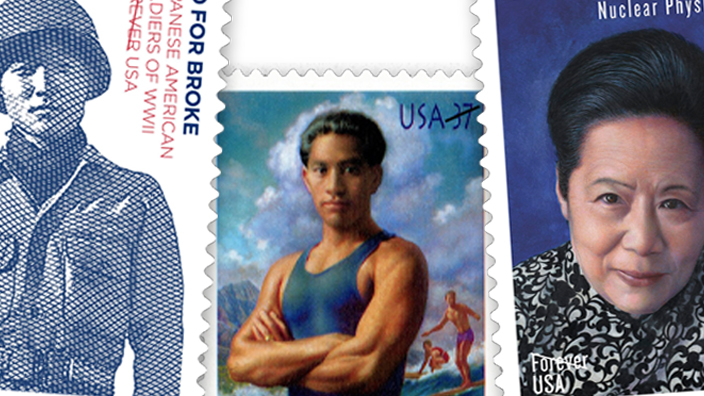 Postage stamps bearing images of Asian Americans and Pacific Americans