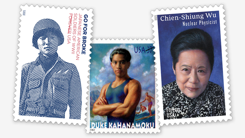 Postage stamps bearing images of Asian Americans and Pacific Americans