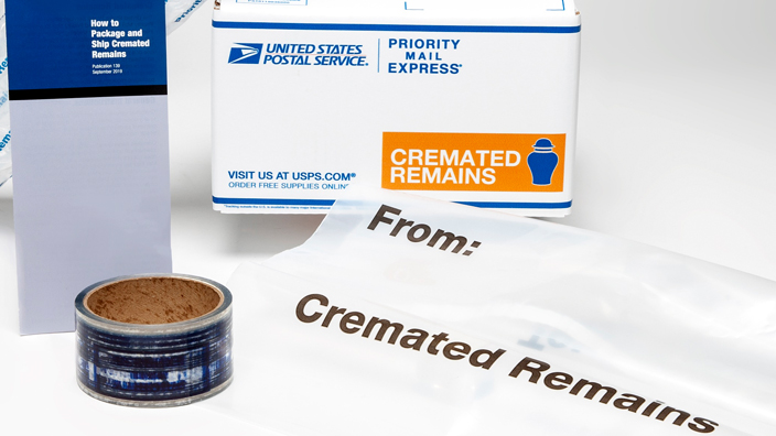 A box that says “cremated remains”
