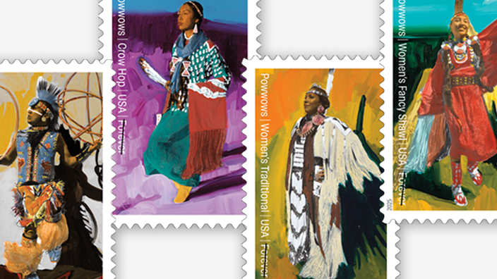 Stamps showing images of Native American dancers