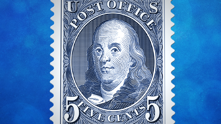 A graphic that shows a Ben Franklin stamp