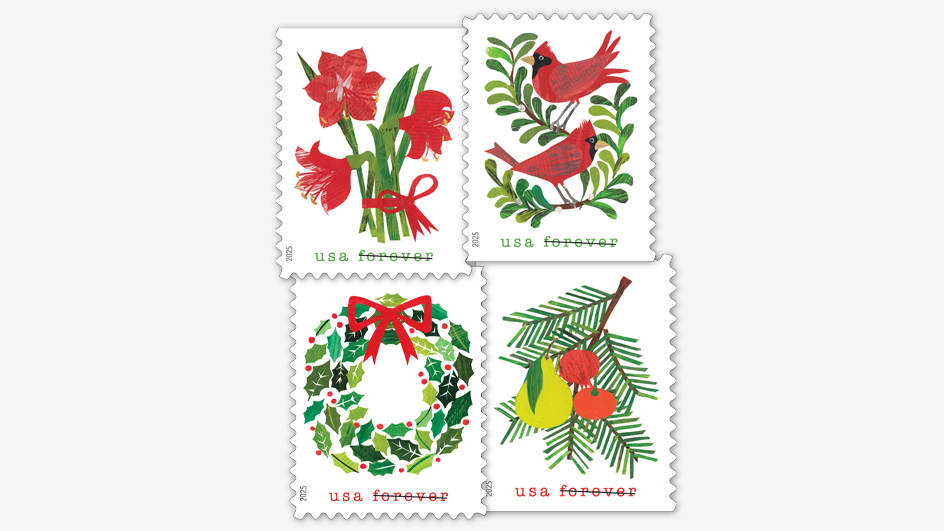 Four colorful stamps