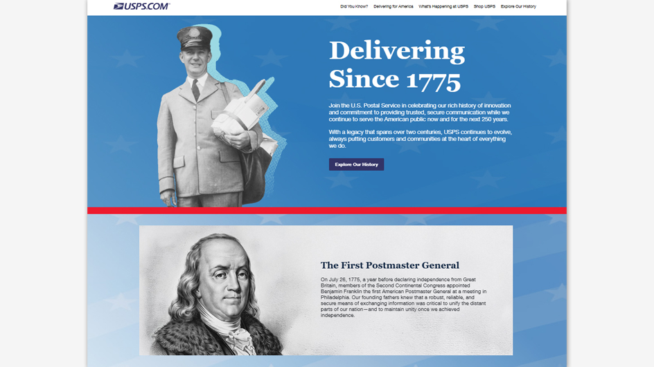 The homepage of a website displaying the words Delivering Since 1775