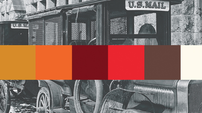 A strip of seven colors designed to celebrate the 250th anniversary of the Postal Service