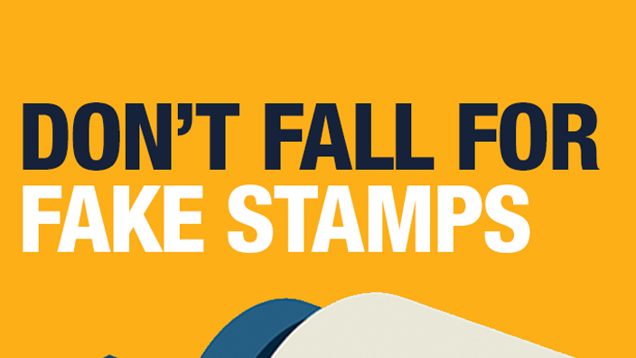 An illustration of a machine churning out fake stamps