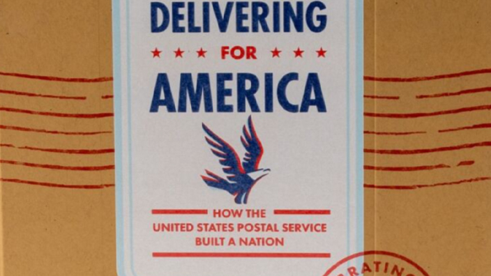 A book cover that shows the Postal Service’s 250th anniversary eagle in flight symbol. The text on the cover resembled a postmark cancellation.