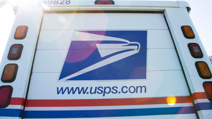 The back of a USPS delivery vehicle