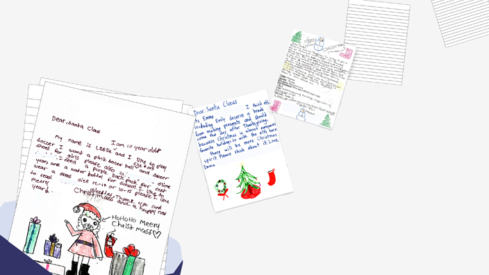 A graphic displaying children’s letters written on notebook paper floating in the air