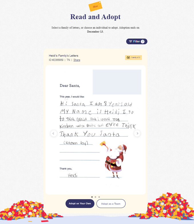 A screenshot of a child’s letter to Santa