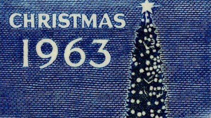 A collage of vintage postage stamps with holiday themes