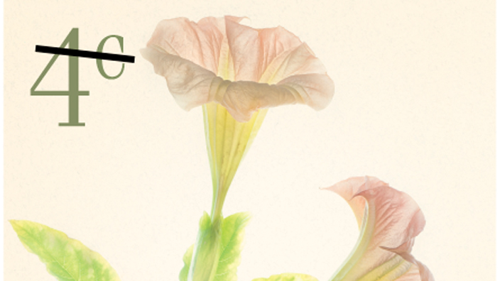 A stamp image of four vining flowers on a cream-colored background.