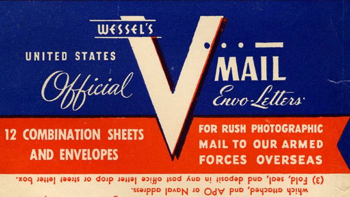 Red-blue-and-off white-colored V-mail sleeve