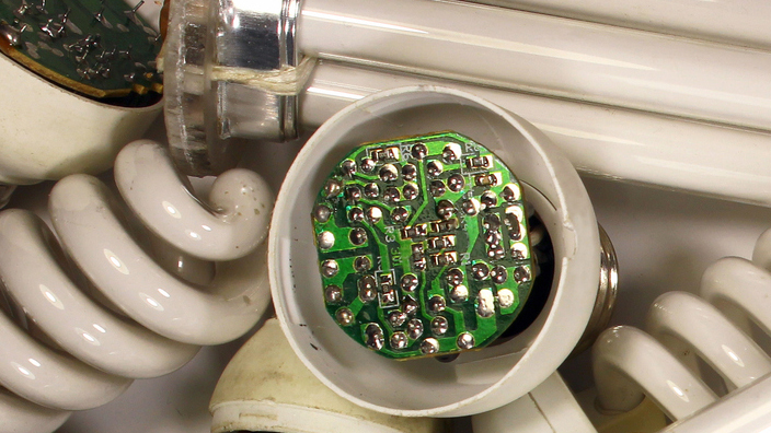 Collection of burnt fluorescent bulbs