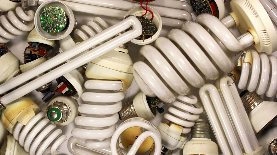 Collection of burnt fluorescent bulbs