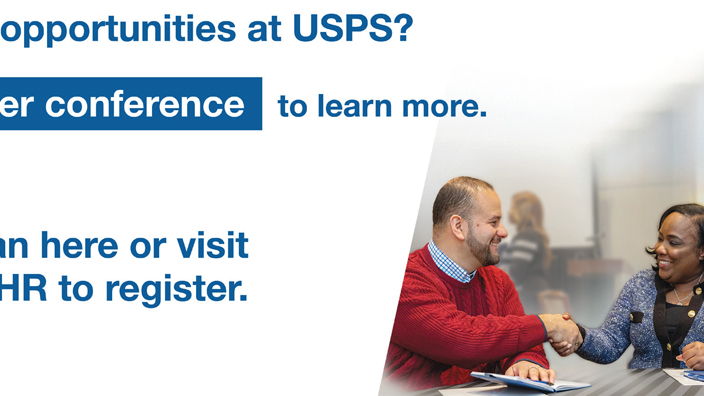 Image of a Postal Service mailer to employees promoting career conferences