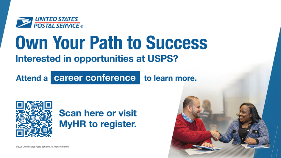 Image of a Postal Service mailer to employees promoting career conferences