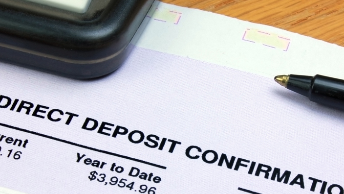 A bank statement showing direct deposit confirmation