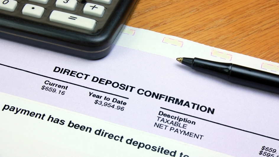 A bank statement showing direct deposit confirmation