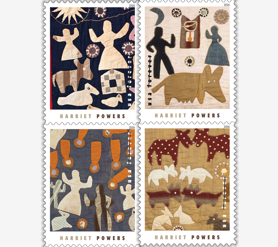 Four stamp designs from the Harriet Powers stamp issuance