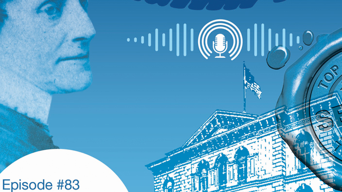 The logo for the USPS podcast displaying the words Mailing It and an image of a woman and a brick building.