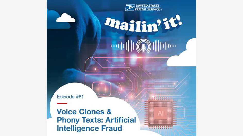 The logo for the USPS podcast displaying the words Mailing It and yellow crime scene tape.