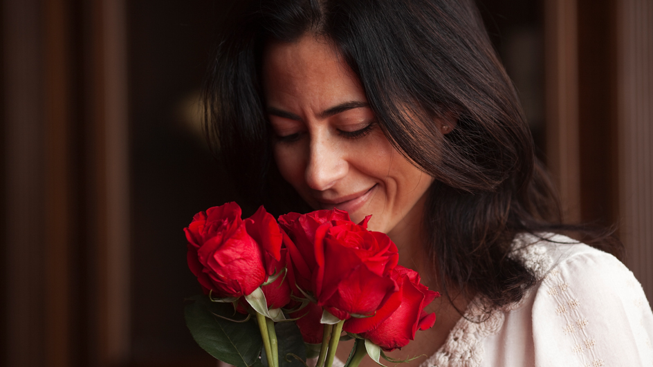 Woman with roses