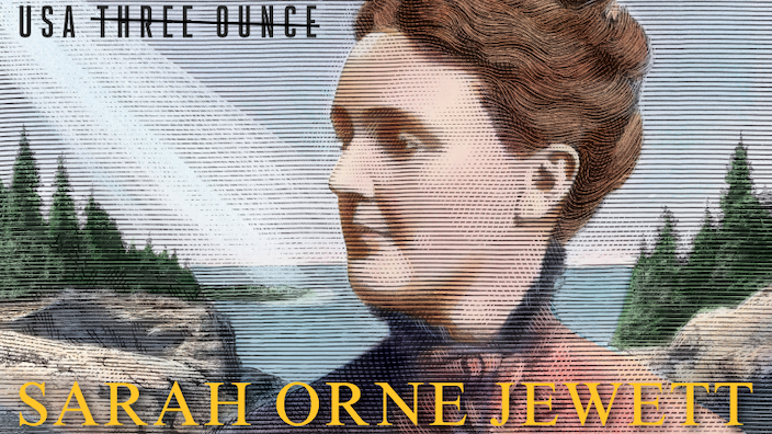 A collage of images of the Harriet Powers, Phillis Wheatley and Sarah Orne Jewett stamps