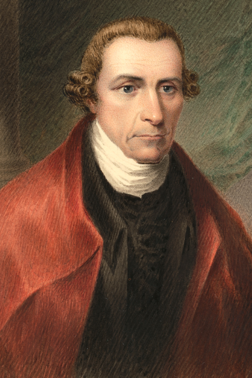 A color portrait of American historical figure Patrick Henry