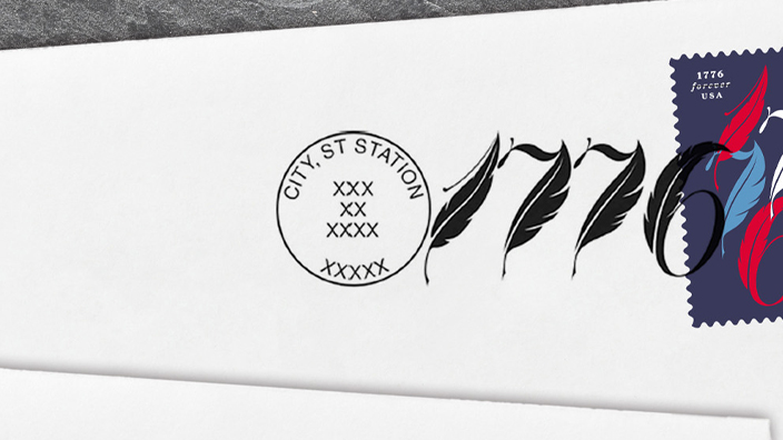 1776 postmark applied to an envelope with the Declaration of Independence stamp affixed