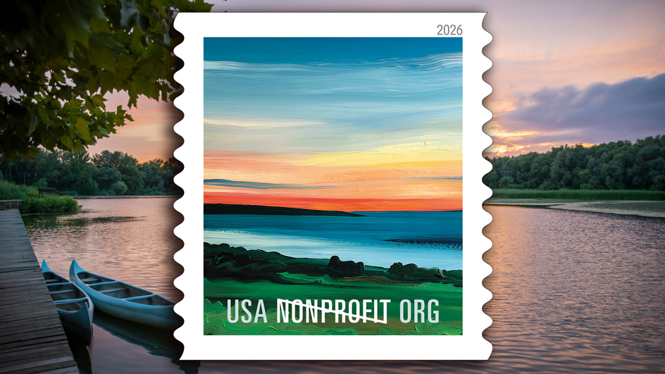 A stamp showing a sunset
