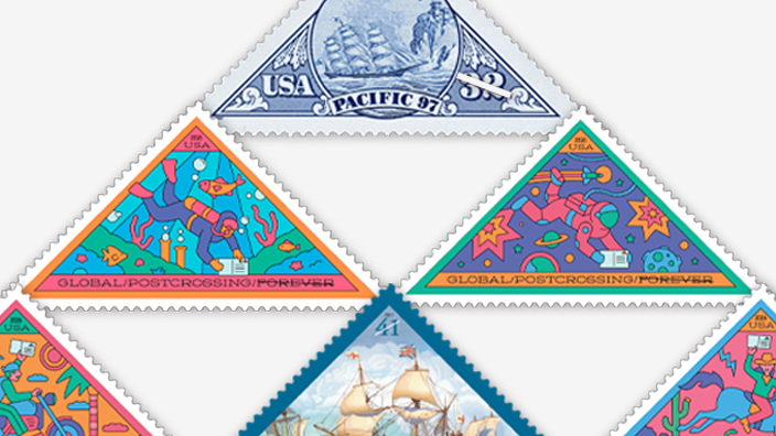 Six triangular stamps arranged in the shape of a triangle