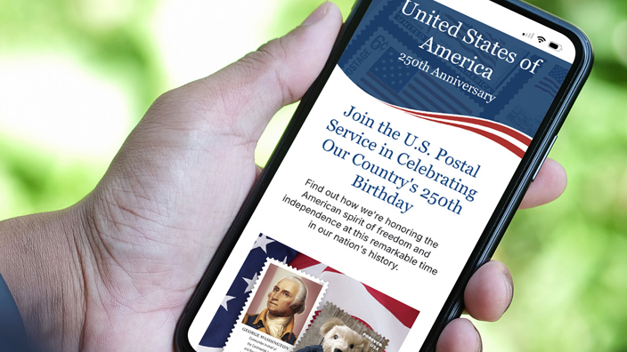air of hands holding a cell phone that is displaying a USPS website