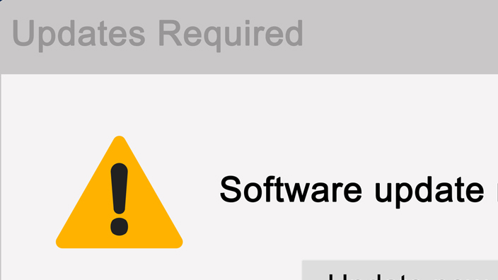 A pop up on a fictional operating system warning of a required software update