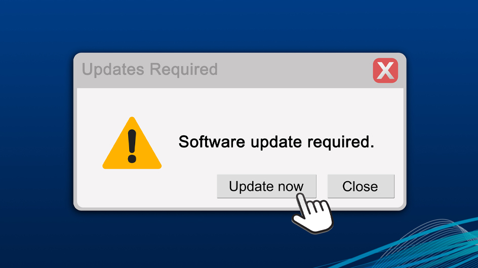 A pop up on a fictional operating system warning of a required software update
