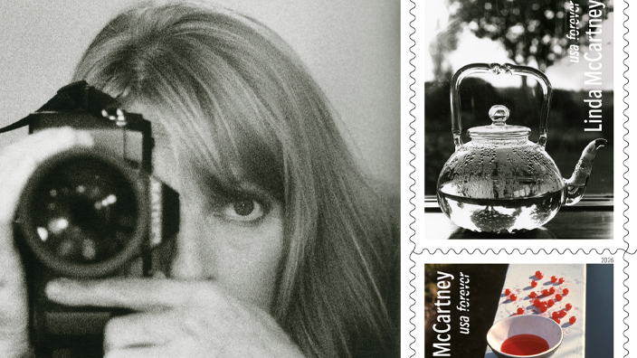 Pane of 20 USPS stamps featuring five designs highlighting the photography of Linda McCartney