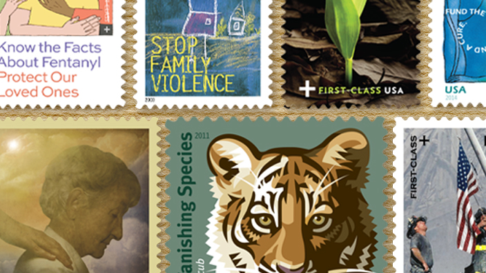 Collage of USPS semipostal stamps