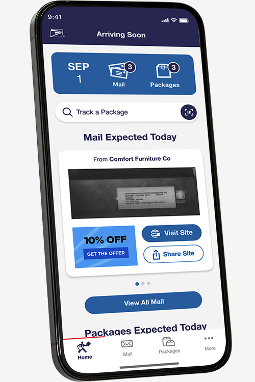 Cell phone displaying the USPS Informed Delivery Mobile app on the screen