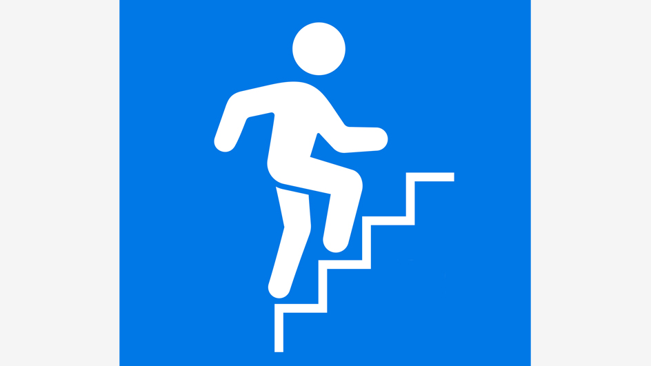 An illustration of a person walking upstairs, symbolizing the climb up a career ladder