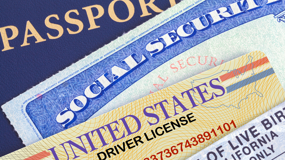 U.S. passport with Social Security card, driver’s license and birth certificate