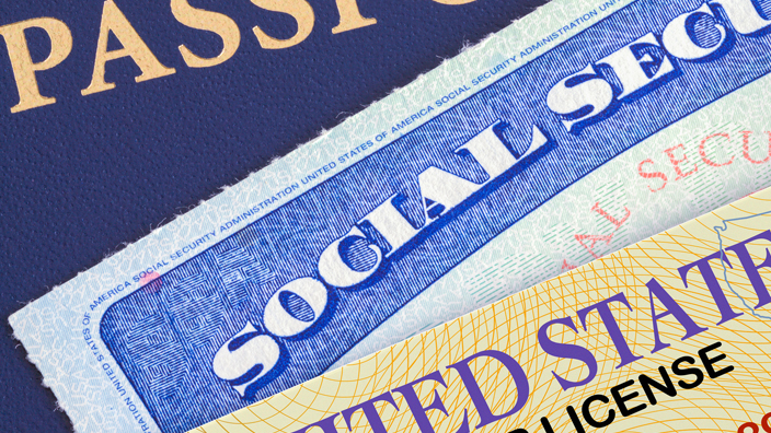 U.S. passport with Social Security card, driver’s license and birth certificate