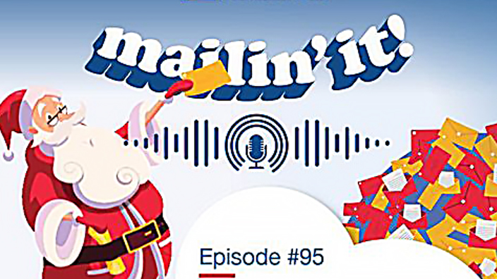 An illustrated image showing Santa Claus and a pile of letters